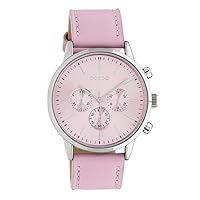 Oozoo C10595 Women's Watch Chrono Look with Leather Strap 40 mm Silver/Pink, Strap.