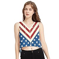 CowCow Womens Memorial America American Flag National USA and UK Flags V-Neck Cropped Tank Top, XS-5XL