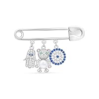 PERSONALIZED BABY BOY/BABY GIRL Newborn Safety Pin & Blessing Card With Evil Eye Kabbalah Charms, Fully Silver 925 And Swarovski Stones Evil Eye