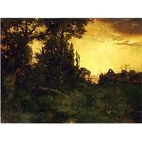Paintings on Canvas - 24 Famous Art Oil Paintings - Twilight landscape Thomas Moran woods forest -06, 50-$2000 Hand Painted by Art Academies' Teachers