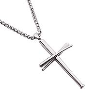 Cross Necklace Baseball Bats Athletes Cross Pendant Chain,Sport Stainless Steel Cross Necklaces for Men Women Boys Girls,Large and Small Silver Gold Black 18-24 Inches