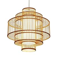 Golden Bamboo and Rattan Ceiling Light Southeast Asian Style
