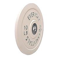 BalanceFrom Everyday Essentials 10 Pound Color Coded Rubber Olympic Barbell Dumbbell Exercise Weight Bumper Plate with Steel Hub Ring, White
