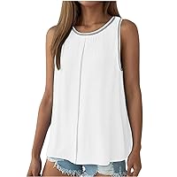 Boho Tank Top for Womens Sleeveless Pullovers 2024 Summer Vacation Lounge Shirt Solid Color Crew Neck Tank Tee Shirts