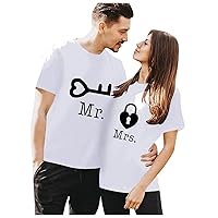 Matching Outfits for Couples Teens Heart Patterned Crewneck Short-Sleeved Tee Party Couple Matching Shirts