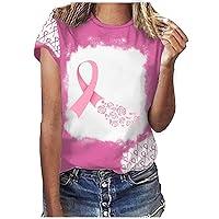 in October We Wear Pink Bleached Shirt Women Pink Ribbon Cure Breast Cancer Awareness Tops Casual Short Sleeve T-Shirt
