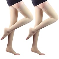 15-20 mmHg Medical Compression Stockings for Women and Men Thigh High Dot-Top Open Toe Socks for Varicose Vein Swollen legs Travel Flight Pregnant 2 Pairs (Beige,XL)