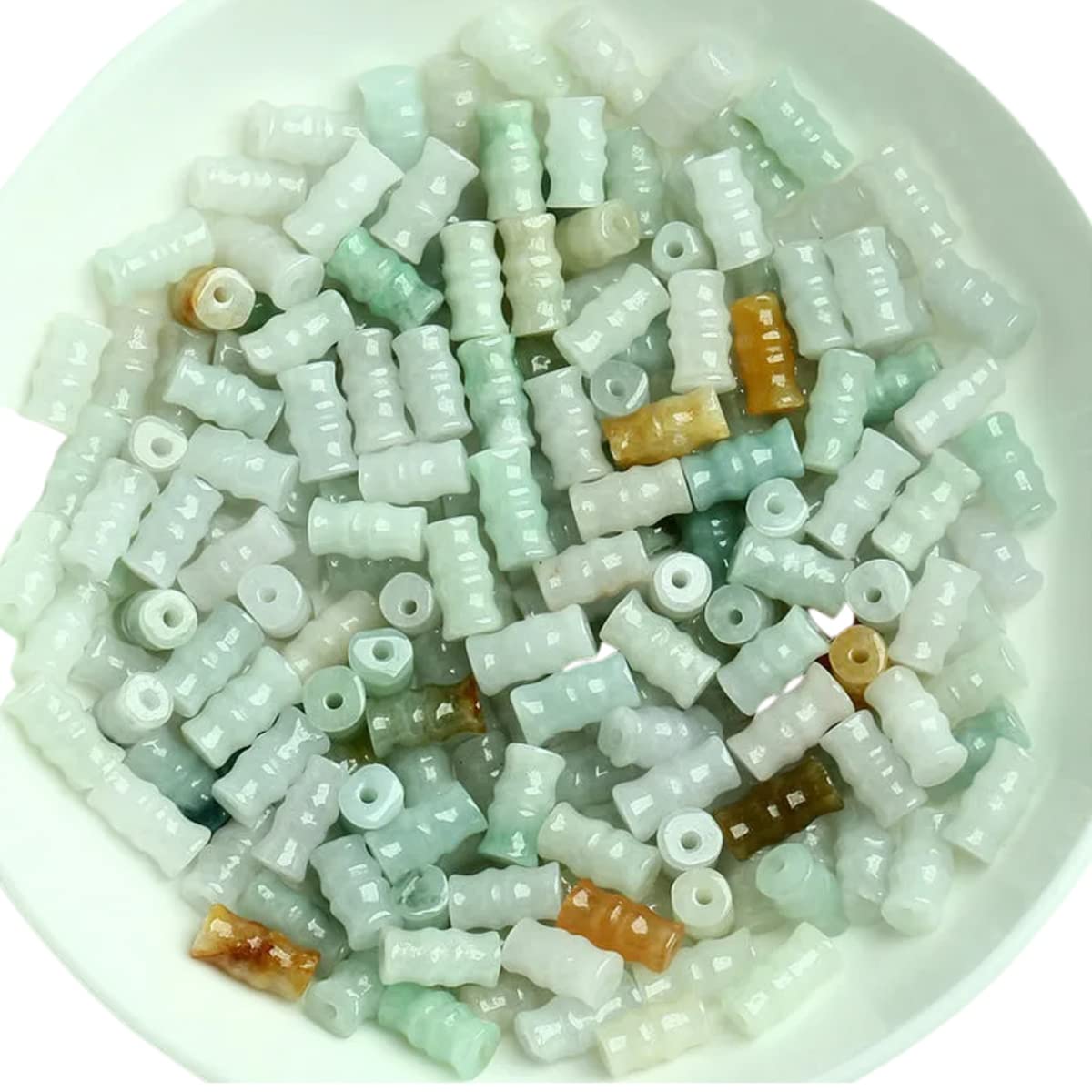 Qordelia 20Pcs Grade A untreated Jadeite Bamboo Joint Beads,Jade Beads,Multi Colors Jade,Nature Gemstone,Tube Beads DIY Beads Jewelry Supplies