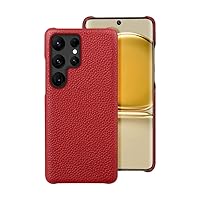 Genuine Leather Phone Case for Samsung Galaxy S24 S23 Ultra S22 Plus S21 FE Note 20 Ultra A55 A54 A53 5G Lychee Pattern Cover,red,for Galaxy Note 10