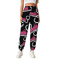 Nursing is A Work of Heart Women's Casual Yoga Lounge Pants with Pockets High Waisted Workout Jogging Pant