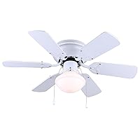 Twister 30-Inch Hugger Ceiling Fan in White - Compact Design with 6 Reversible White/Bleached Oak Blades, Includes Energy-Saving 60W LED Bulb, Ideal for Smaller Spaces
