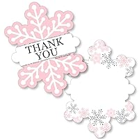 Big Dot of Happiness Pink Winter Wonderland - Shaped Thank You Cards - Holiday Snowflake Birthday Party and Baby Shower Thank You Note Cards with Envelopes - Set of 12