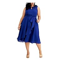Jessica Howard Women's Fit and Flare Dress with Keyhole Neck and Ruffle Faux Wrap Skirt and Tie Sash