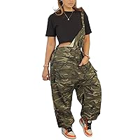 LETSVDO Womens Casual Demin Harem Jumpsuit Plus Size Camo Spaghetti Strap Sleeveless Wide Leg Baggy Overalls Romper Pants