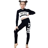 Kids Girls Crop Top NYC Brooklyn Printed Black Hooded Top & Legging Outfit Sets