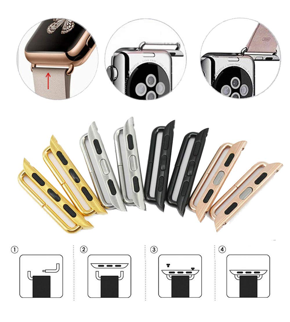 Watch Strap Connector Stainless Steel Adapter Replaceable Metal Connection Adapter Connection Watch Strap with Replacement Tool Compatible with Apple Watch Band