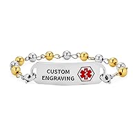 Customizable Engravable Identification Medical ID Ball Bead Link Chain Bracelet For Women Stainless Steel 7.5 Inch