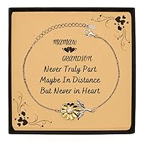 Mamaw Gifts from Grandson, Sunflower Bracelet Necklace, Mamaw and Grandson Never Truly Part Maybe in Distance But Never in Heart, for Mamaw, Meaningful, Personalized