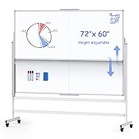 Dry Erase Whiteboard Height Adjustable, 72x60 inches Large Standing Easel White Board on Wheels, Mobile Magnetic Rolling White Board for Office Home Classroom, School Supplies for Teaching