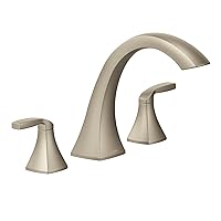 Moen Voss Brushed Nickel Two-Handle Deck Mount Roman Tub Faucet Trim Kit, 1/2 Inch Valve Required, T693BN
