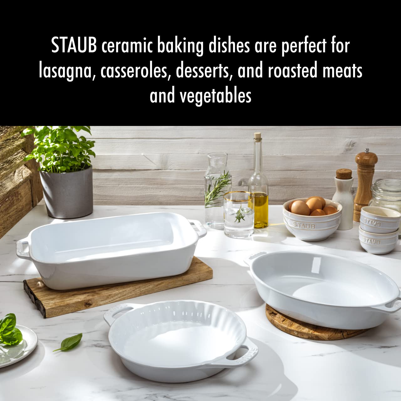 Staub Ceramic Baking Dish Set, 3pc, White