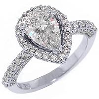 18k White Gold 2.15 Carats Pear Shape & Round Diamond Engagement Ring