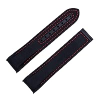 20mm 22mm Nylon Rubber Watchband for Omega Strap SEAMASTER Planet Ocean Deployant Clasp Watch Band Accessories Bracelet Chain (Color : Blk Red Line, Size : 22mm-Silver Buckle)