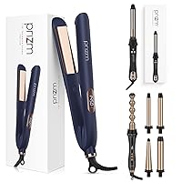 Prizm 1 Inch Wavy Professional Rotating Curling Iron, 1.25'' Inch Hair Straightener and Curler Bundle with 5-in-1 Curling Iron Wand Set