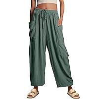 Flygo Women's Wide Leg Pants Summer Casual Loose Fit Beach Palazzo Harem Pants with Pockets