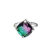 Watermelon Tourmaline Cushion Shape Crystal Doublet Ring 925 Sterling Silver Ring Bi color stone Designer ring
