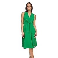 Tommy Hilfiger Women's Stretch Fabric Fit and Flare Midi Tie Knot Front Dress, Majorelle Blue