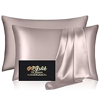 Silk Pillowcase 2 Pack, Mulberry Silk Pillow Cases Queen Size Set of 2, Anti Acne Silk Pillowcase for Hair and Skin, Natural Silk Satin Pillowcases Gifts for Women Men 2 Pack with Zipper, Taupe