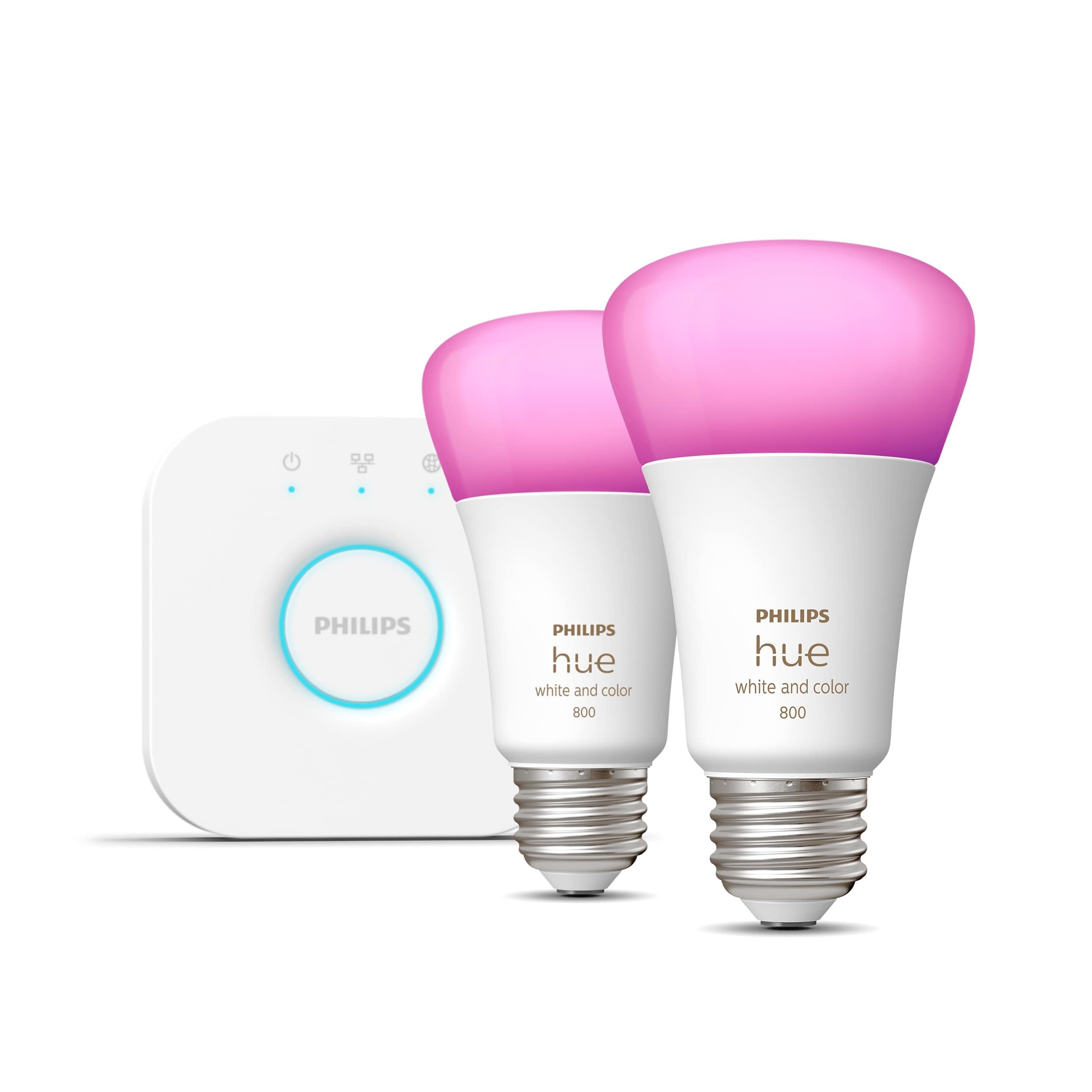 Philips Hue White and Color Ambiance Smart Light Starter Kit, Includes (2) 60W A19 Smart Bulbs with Hue Bridge, Compatible with Alexa, Apple HomeKit and Google Assistant