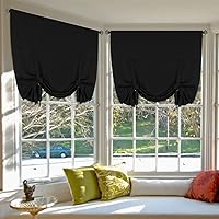 Kitchen Tie Up Curtain Tie Up Rod Pocket Thermal Insulated Blackout Adjustable Window Treatment Shade for Bedroom, Jet Black 42W x 63L (2 Panels)