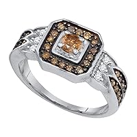 TheDiamond Deal10kt White Gold Womens Round Brown Diamond Fashion Ring 5/8 Cttw