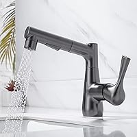 Faucets,Basin Mixer Taps with Pull Out Spray, Bathroom Sink Taps Brass Swivel Hot and Cold Water Multifunction Bathroom Tap/Grey