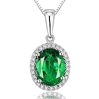 14K White Gold Natural Green Emerald Diamond Pendant Necklaces Engagement Valentine's Day Gift for Women