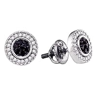 The Diamond Deal Sterling Silver Womens Round Black Color Enhanced Diamond Circle Frame Cluster Earrings 1/4 Cttw