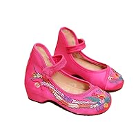 Girl's Phoenix Embroidery Ballet Shoes Kid's Cute Mary-Jane Dance Shoe Flat Sandal Shoe Rose Red