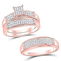 The Diamond Deal 10kt Rose Gold His Hers Round Diamond Square Matching Wedding Set 1/3 Cttw