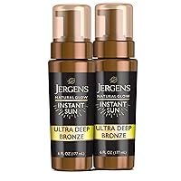 Jergens Self Tanner, Natural Glow Instant Sun, Sunless Tanning Mousse, Quick Self Tanner Foam, Ultra Deep Brozne, 6 Oz, Pack of 2