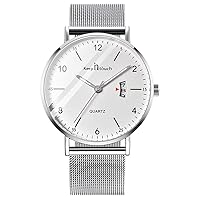 Men's Fashion Minimalist Wrist Watch Analog Date with Stainless Steel Mesh Band