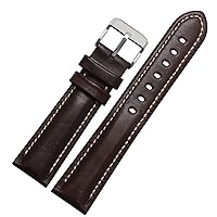 for Classic General Purpose Plain Weave Watch Band Fashion Brand Strap 18mm 20mm 21mm 22mm Genuine leahther Wristband (Color : Brown-Silver, Size : 18mm)
