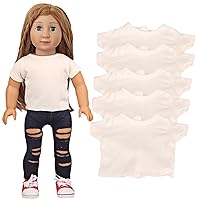 5 Pcs Doll T-Shirts for 18 Inch Dolls, Summer Outfit Doll Clothes Doll Accessories, Short Sleeved T-Shirts Classical Tee Fit for 18 Inch New Baby Born Doll - 5 Pcs White T-Shirts
