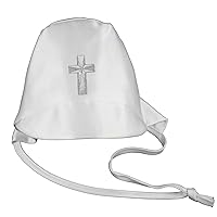 Baby Boys Christening Baptism White Hat Gold Silver Embroidered Cross (S-XL:(0-24 Months), Silver)