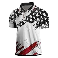 Men's 4th of July USA Flag Print Distressed Henley Shirts Button Collar Short Sleeve Polo Shirt Ligthweight Casual Tee