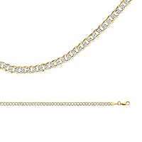 Cuban Necklace Solid 14k Yellow White Gold Chain Diamond Cut Curb Pave Two Tone Links, 4 mm - 18, 20, 22, 24 inch