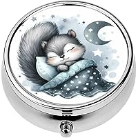 Mini Portable Pill Case Box for Purse Vitamin Medicine Metal Small Cute Travel Pill Organizer Container Holder Pocket Pharmacy Watercolor Cute Sleepy Baby Squirrel Baby Nursery Kids Room Children'