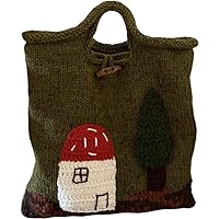 Hand-woven, wool handbag, mushroom house cute girl bag