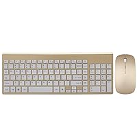 Wireless Keyboard and Mouse Combo,Compact Full-Sized 2.4GHz Ultra Slim Wireless Keyboard with Number Pad and Power-Saving Mouse for Office Windows 10,Laptop,PC,Computer,Desktop,Gold01
